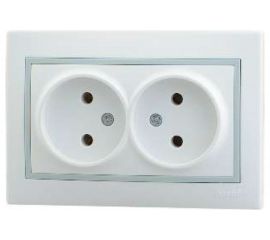 Розетка Lezard, MIRA, двойная, б/з, керамика, белый с серой вставкой, 701-0215-128 