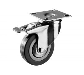 Колесо поворотное с тормозом (75 мм; г/п 50 кг; резина/полипропилен) ЗУБР 30956-75-B 