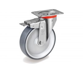 Колесо с вращающейся опорой, пластиной крепления и передним тормозом (100 мм; 100 кг) Tellure rota 716602 