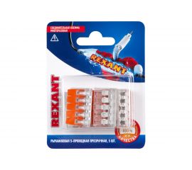 Соединительная 5-проводная клемма REXANT с рычажком 0,14-4 мм2 прозрачная 5 шт 06-0215-A5 