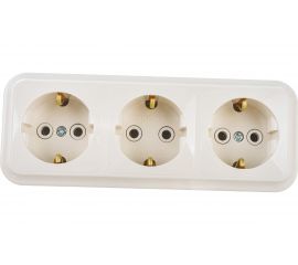 Розетка Bylectrica 3-местная ОУ с заз.конт., серия ПРАЛЕСКА, бежевый, РА16-265 бежевый 