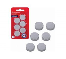 Супермощные неодимовые магниты BRAUBERG HEAVY DUTY малого диаметра 20 мм, набор 6 шт., серые 237485 
