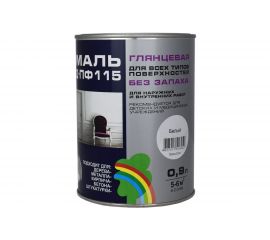 Глянцевая цветная эмаль Радуга GLOSS ВД-ПФ 115 белый, 0,9 л 143140 