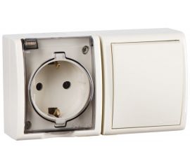 Блок розетка + выключатель 1 клавишный Simon с заземлением Schuko 16А 250В 10А 250В, IP54, S15 Aqua 1594511-031 