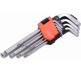 Набор имбусовых ключей HARDEN шестигранные HEX, с шарообразной головкой, 18 см., CRV, 9 шт. 540606 