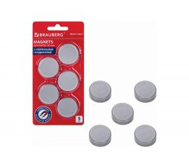 Супермощные неодимовые магниты BRAUBERG HEAVY DUTY 30 мм, набор 5 шт., серые 237486 