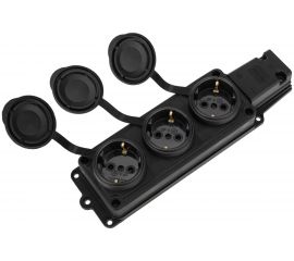 Трехместная штепсельная розетка PROCONNECT влагозащищенная 2P+PE 230V, 16 А, IP44 каучук 111-113-4 