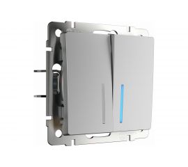 Двухклавишный проходной выключатель WERKEL W1122106 с подсветкой серебряный a051524 