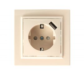 Розетка STEKKER 1-местн.с/з 220В 16А с защит.шторк USB серия Эрна,слоновая кость PST16-901-02 39237 