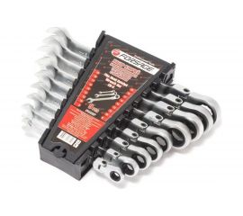 Набор комбинированных ключей Forsage трещоточные, с шарниром 9 пр, в пластиковом держателе F-51092F 