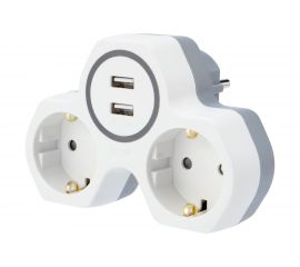 Электрический двойник REXANT с 2 USB портами 2,4А с заземлением 16А белый 11-1089 