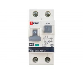 Дифференциальный автомат EKF PROxima АВДТ-63, 32А, 30мА, характеристика C, электромеханический, тип AC, 6кА DA63-32-30-AC 