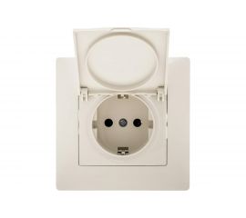 Розетка GUSI ELECTRIC Bravo с крышкой, с БЗК, c ЗП, СУ, 16А, 250В, бежевая С10Р91-003-СБ 