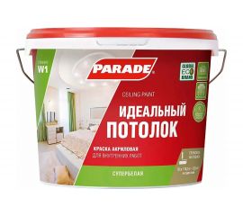 Краска акриловая PARADE W1 идеальный потолок белый матовый 10 л Россия 90002002306 
