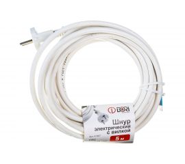 Шнур DORI ПВС 2х0,75 с вилкой 5,0 м белый 41467 