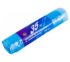 Мешки для мусора с завязками (15 шт; 35 л; 13 мкм; синие) РемоКолор 61-1-035 