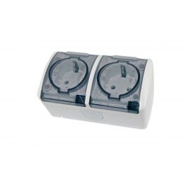 Двойная розетка TDM 2П+3 открытой установки IP54 16А с прозрачной крышкой белая "Селигер" SQ1818-0009 