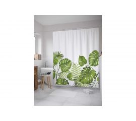 Штора (занавеска) для ванной JoyArty ""Листья тропических растений"" из сатена, 180х200 см с крючками, sc_36054 