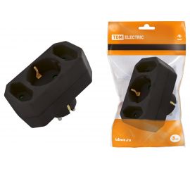 Блок на 3 гнезда TDM 1x2П+3 16 А + 2x2П 2,5 А под плоскую вилку, 250 B, черный SQ1806-0301 