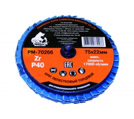 Круг лепестковый торцевой по металлу (75х22 мм; Р40; крепление Roloc) Русский Мастер РМ-70266 
