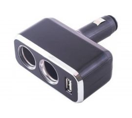 Разветвитель прикуривателя SKYWAY 2 гнезда + USB черный предохранитель 5 А, USB 2 A S02301021 