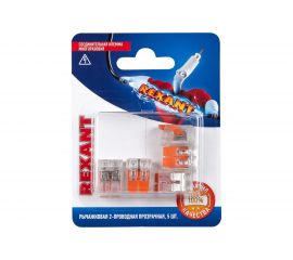 Соединительная 2-проводная клемма REXANT с рычажком 0,14-4 мм2 прозрачная 5 шт 06-0216-A5 