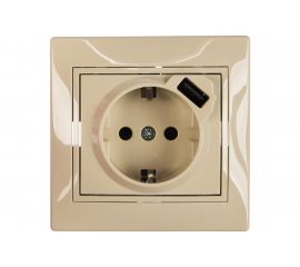 Розетка Lezard MIRA с заземлением + USB разъём, кремовый 701-0303-181 