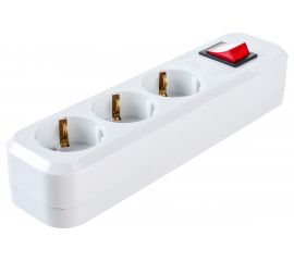 Розеточная колодка АБК-СИЛА 3 гнезда с заземлением и выключателем 16А/220В белая 1 шт 5402503 