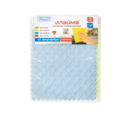 Универсальные салфетки ЛАЙМА микрофибра губчатая 3 слоя, 17х20см, ромбы, комплект 3 шт. 606657 