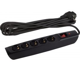 Сетевой фильтр ЭРА SFX-5ES-2M-B с надежной защитой с заземлением с выключателем, 5 розеток, 2 метра, 10А, черный, Б0044020 