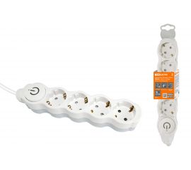 Бытовой удлинитель TDM Люкс УЛ04В выкл, 4 гнезда, 10м, ПВС 3х1мм2 16А/250В бело-серый SQ1303-0183 