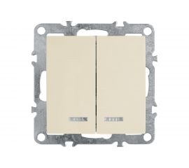 2-клавишный выключатель STEKKER с индикатором, механизм, 250В, 10А, слоновая кость 39321 