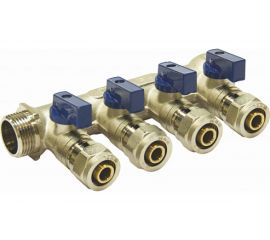 Коллектор СТМ 4 выхода, 3/4x16, с шаровыми кранами для м/п труб C4MP3416 