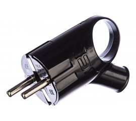 Угловая вилка TANGO с заземлением черная с ушком 16А 250В индивидуальная упаковка 5/ 20/ 600 1013538 