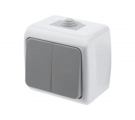 Выключатель Intro Atlantic 5-104-03 двойной 10А-250В IP54 открытой установки серый Б0050943 