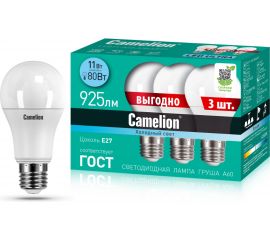 Светодиодная лампа Camelion LED11-A60-3/845/E27 11Вт 220В ПРОМО 3 шт. в упаковке 14711 