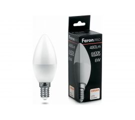 Светодиодная лампа FERON PRO LB-1306 Свеча E14 6W 6400K OSRAM LED 38046 