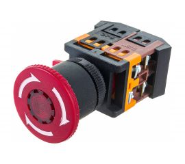 Кнопка ЭРА ANE22 Грибок, с фиксацией, красная, d=22мм, неон, 240В, 1з+1р, 10/400/3200 Б0045636 