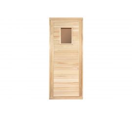 Глухая дверь со стеклом Банные Штучки Класс Б липа, 1.7х0.7 м, коробка из липы 34021 