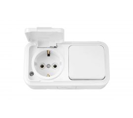 Блок Bylectrica 1 выключатель + розетка с заземляющим контактом ОУ IP54, серия ПРАЛЕСКА АКВА, белый, В-РЦ-657 