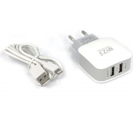 Сетевое зарядное устройство BYZ 2хUSB-А, 2.1А + кабель AM-8pin 1 м, белый 23750-ZL-720IW 