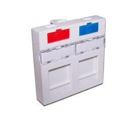 Вставка LANMASTER 45x45 на 2 кейстоуна, со шторкой, маркировк��й, иконками, белая, 