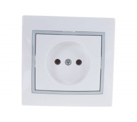 Розетка Lezard MIRA без заземления, керамика, белый с серой вставкой 701-0215-121 