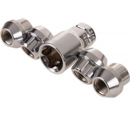 Гайки секретки M12x1.25, 21 мм, конус откр 5 луч 1 кл, хром 001, 4 шт SKYWAY S10702001 