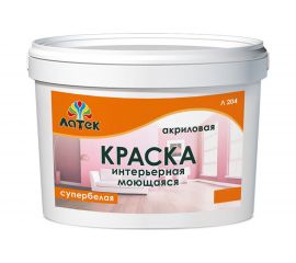 Акриловая моющаяся краска Латек супербелая 14 кг Л204 LAP008 