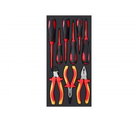 Набор диэлектрических отверток и губцевого инструмента AmPro VDE-1000V 9пр, в мягком ложементе T28474 