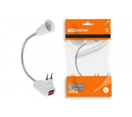 Переходник TDM вилка-Е27 гибкий, 300мм, с выключателем, белый SQ0335-1011 