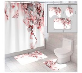 Комплект шторка и два коврика SANTRADE в одном дизайне Цветы 0359 