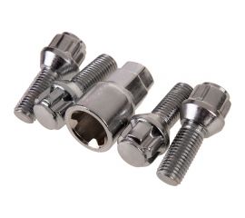 Болты секретки M12x1.50x28 мм, конус 5 луч 1 кл хром 002, 4 шт SKYWAY S10701002 