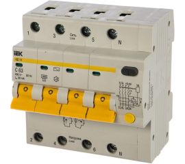 Дифференциальный автоматический 4-полюсный выключатель, 63А, 30мА, С АД-14 IEK MAD10-4-063-C-030 